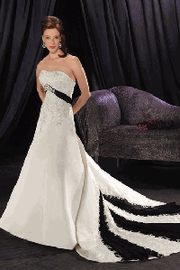 white wedding dress with black trim