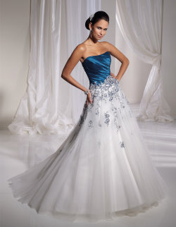 wedding dresses with blue trim