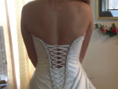 corset wedding dress, partial modesty panel