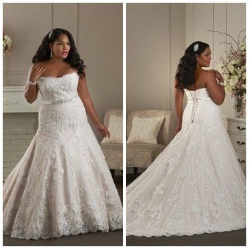 A-line lace ivory plus size wedding dress