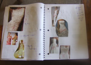 Picture collage of wedding dresses collected for designing