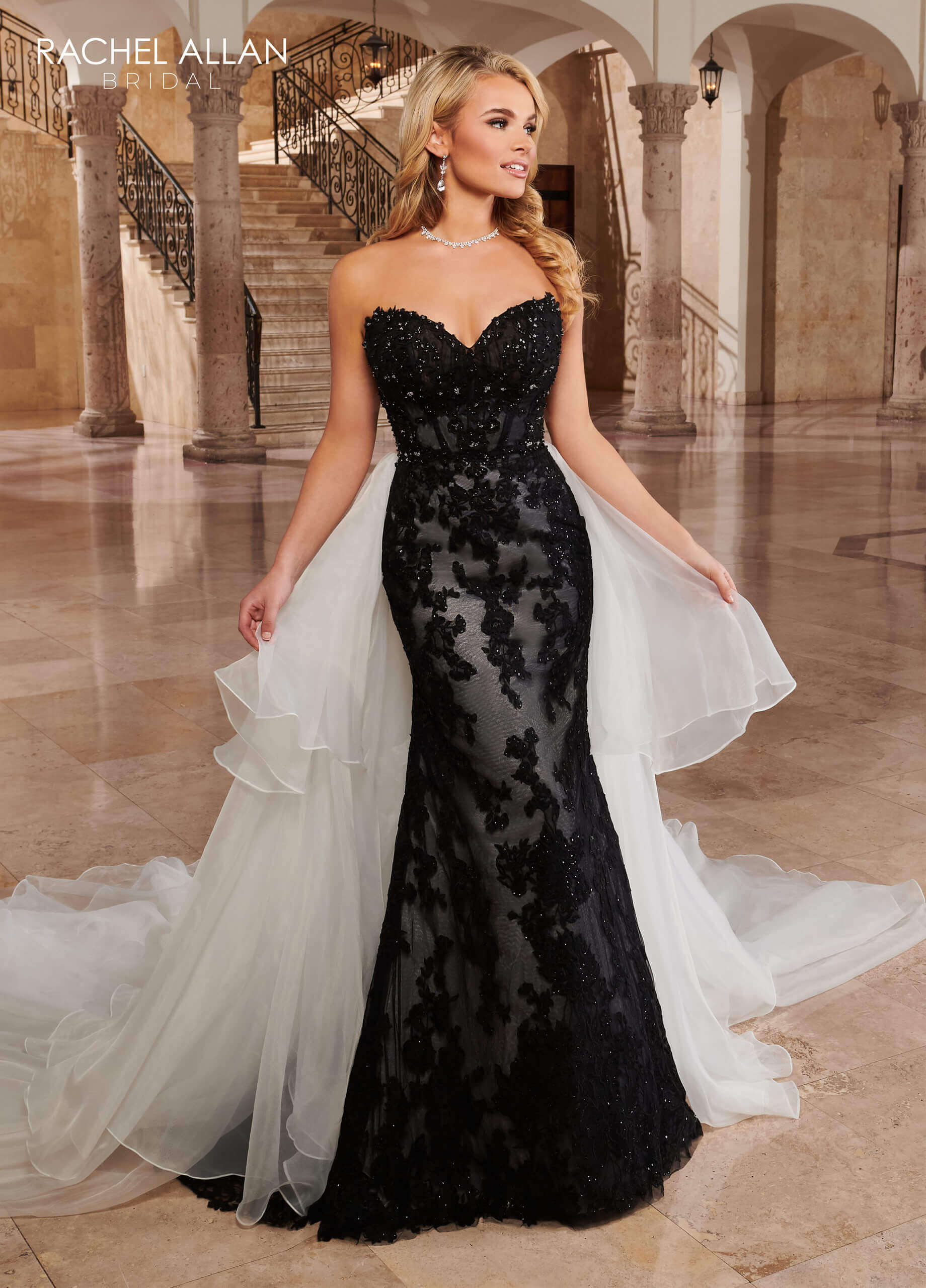 Mary's Bridal black and white wedding dress style PB5022